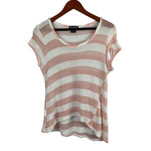 Miss Chievous Womens Large Striped Knit Top Pink & White Cotton